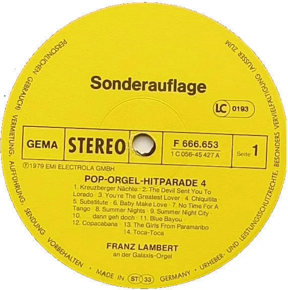 Te Koop Aangeboden Tweedehands LP Franz Lambert Galaxis-Orgel-Sound Pop Orgel Hitparade 4 28 Pop-Hits