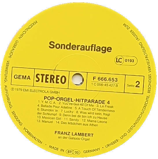Te Koop Aangeboden Tweedehands LP Franz Lambert Galaxis-Orgel-Sound Pop Orgel Hitparade 4 28 Pop-Hits