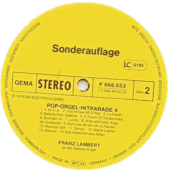 Te Koop Aangeboden Tweedehands LP Franz Lambert Galaxis-Orgel-Sound Pop Orgel Hitparade 4 28 Pop-Hits